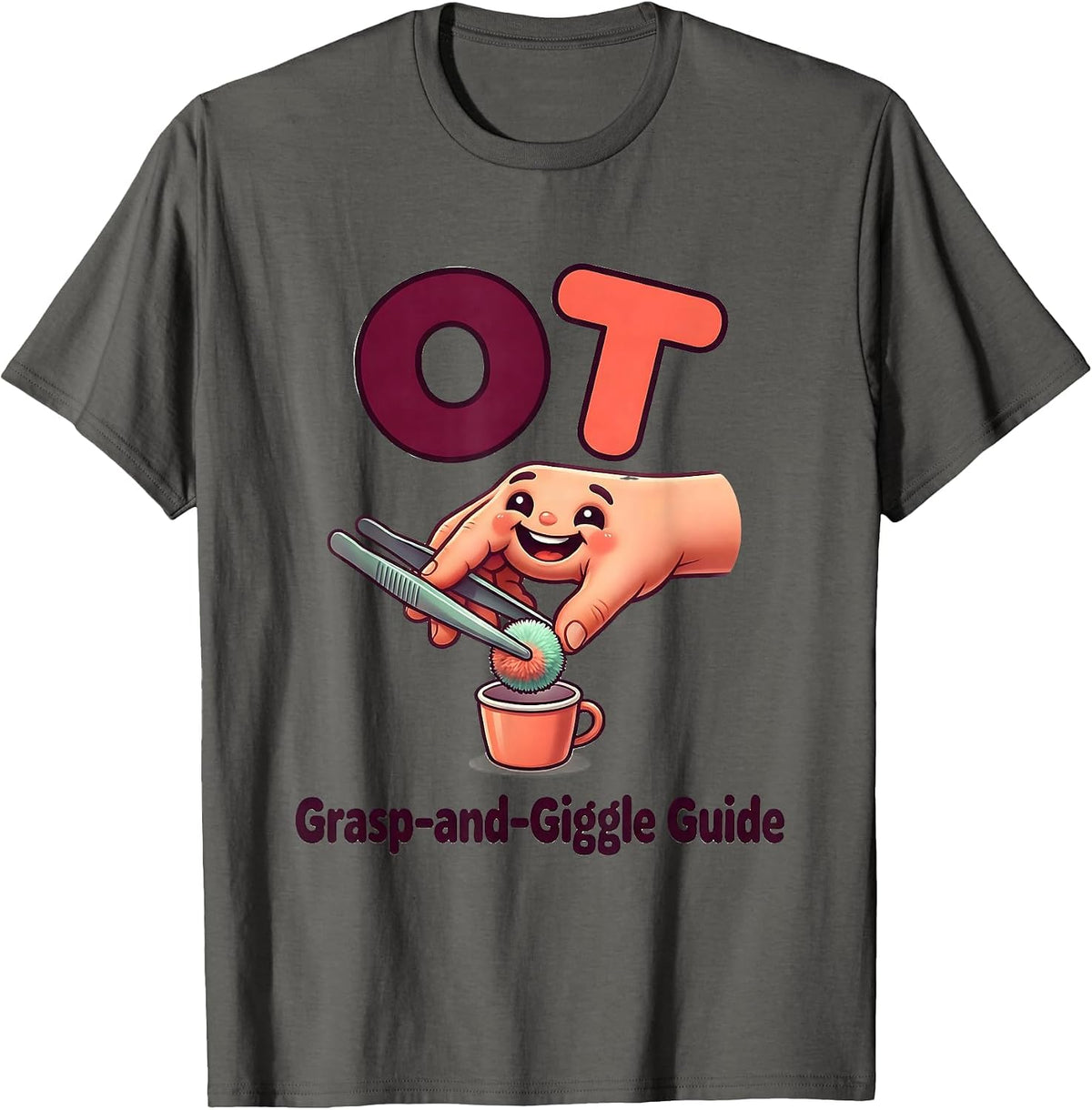 OT Grasp-and-Giggle Guide Cute Kawaii Occupational Therapy T-Shirt - Asphalt Grey
