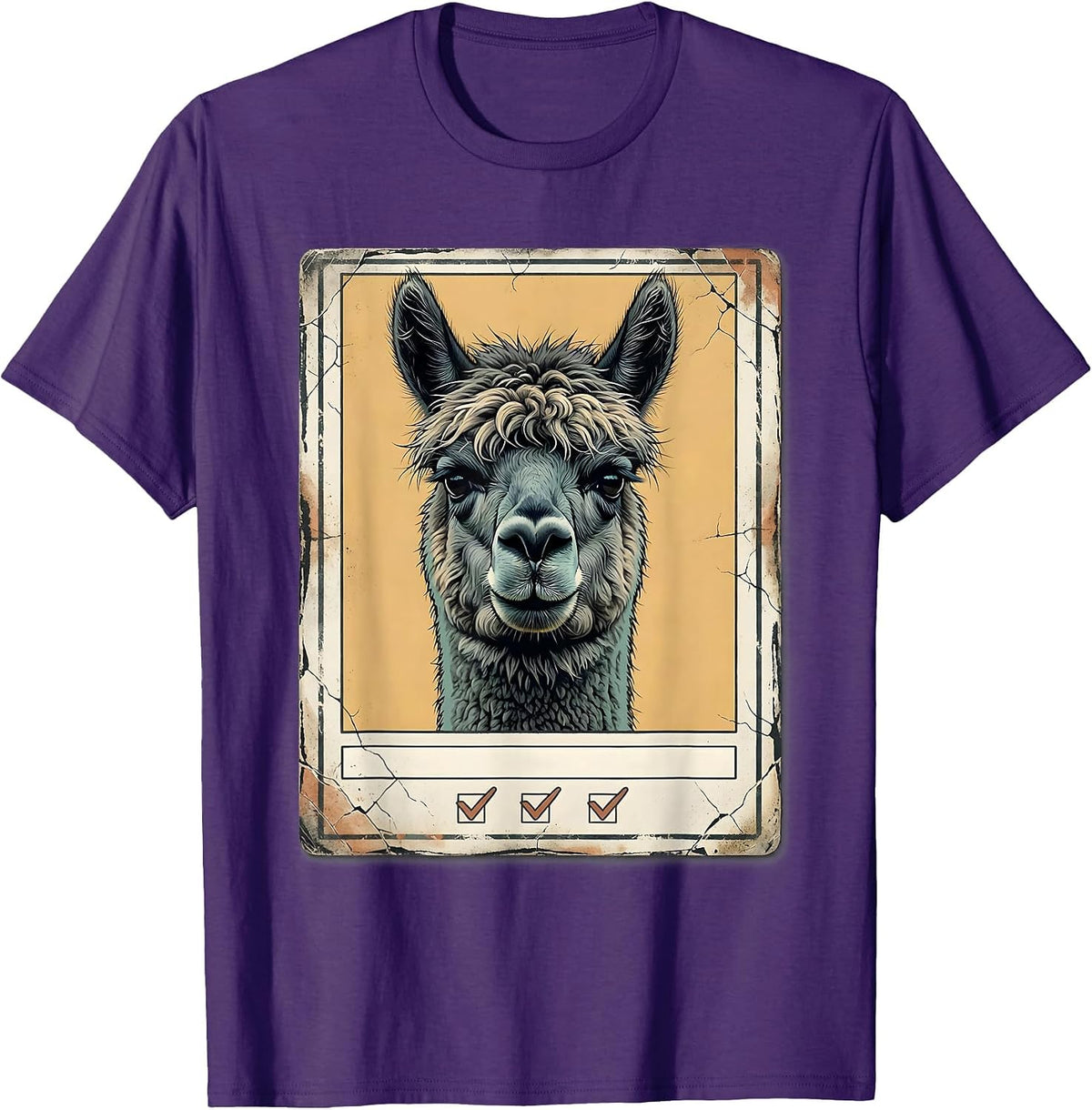 Men's Alpaca Portrait Distressed Funny Novelty Humor T-Shirt - Purple