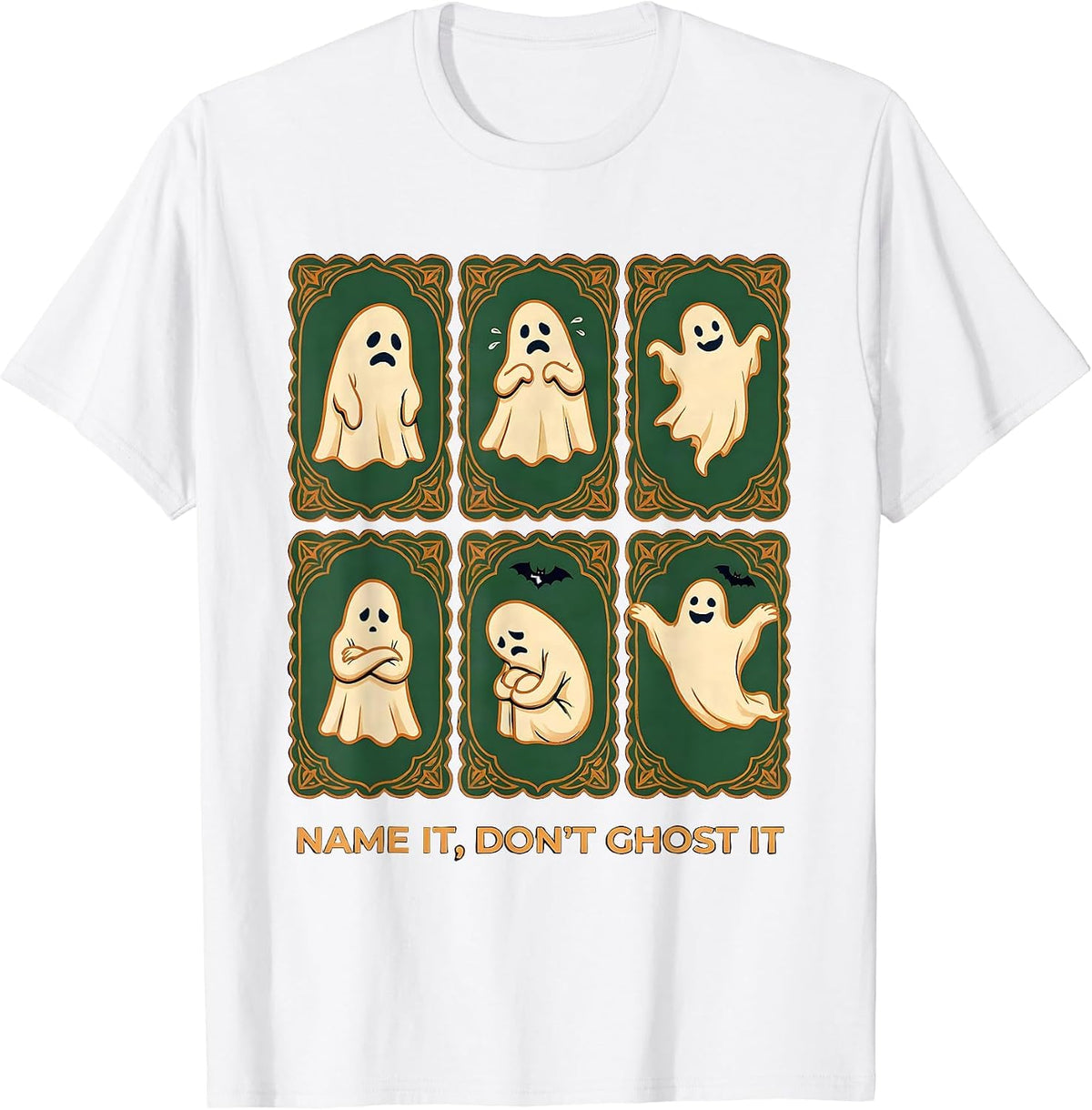 Men's Name It, Don't Ghost It Folk Art Halloween Mental Health T-Shirt - White