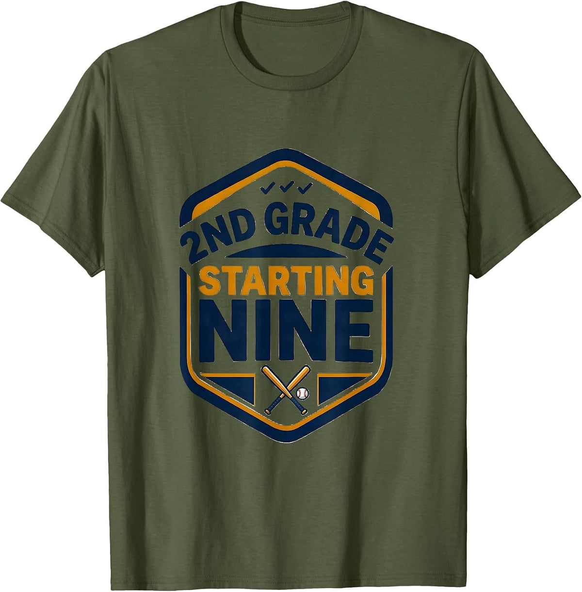 Men's 2nd Grade Starting Nine Back To School Baseball Drip T-Shirt - Olive Green