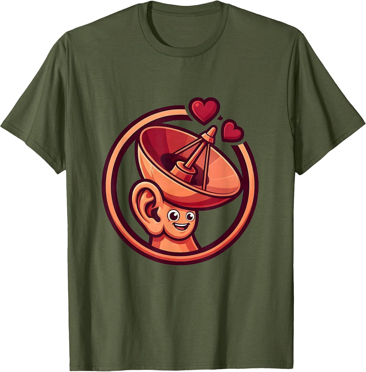 Men's Rizz Em With The Tism Ear Satellite Dish Hearts T-Shirt - Olive Green