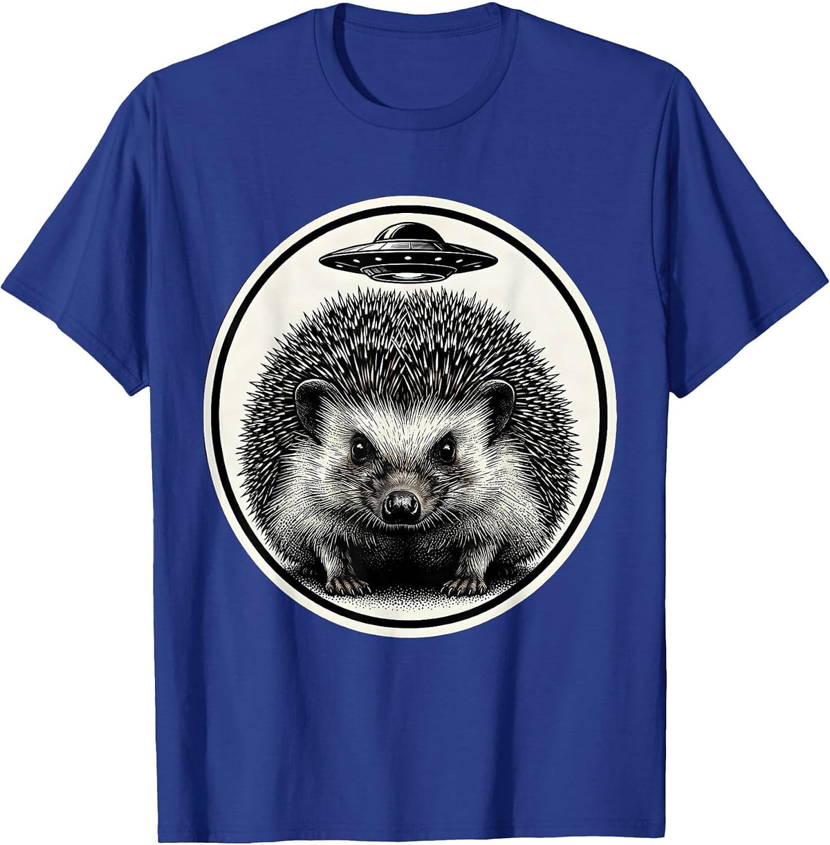 Men's Hedgehog UFO Dotwork Animal Lover Humor T-Shirt - Royal Blue