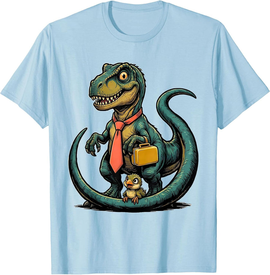 Men's Cheerful Theropod Family Cartoon Dinosaur Lover Birthday T-Shirt - Baby Blue