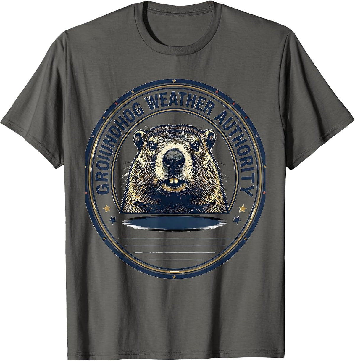 GROUNDHOG WEATHER AUTHORITY Funny Groundhog Day Woodchuck T-Shirt - Asphalt Grey