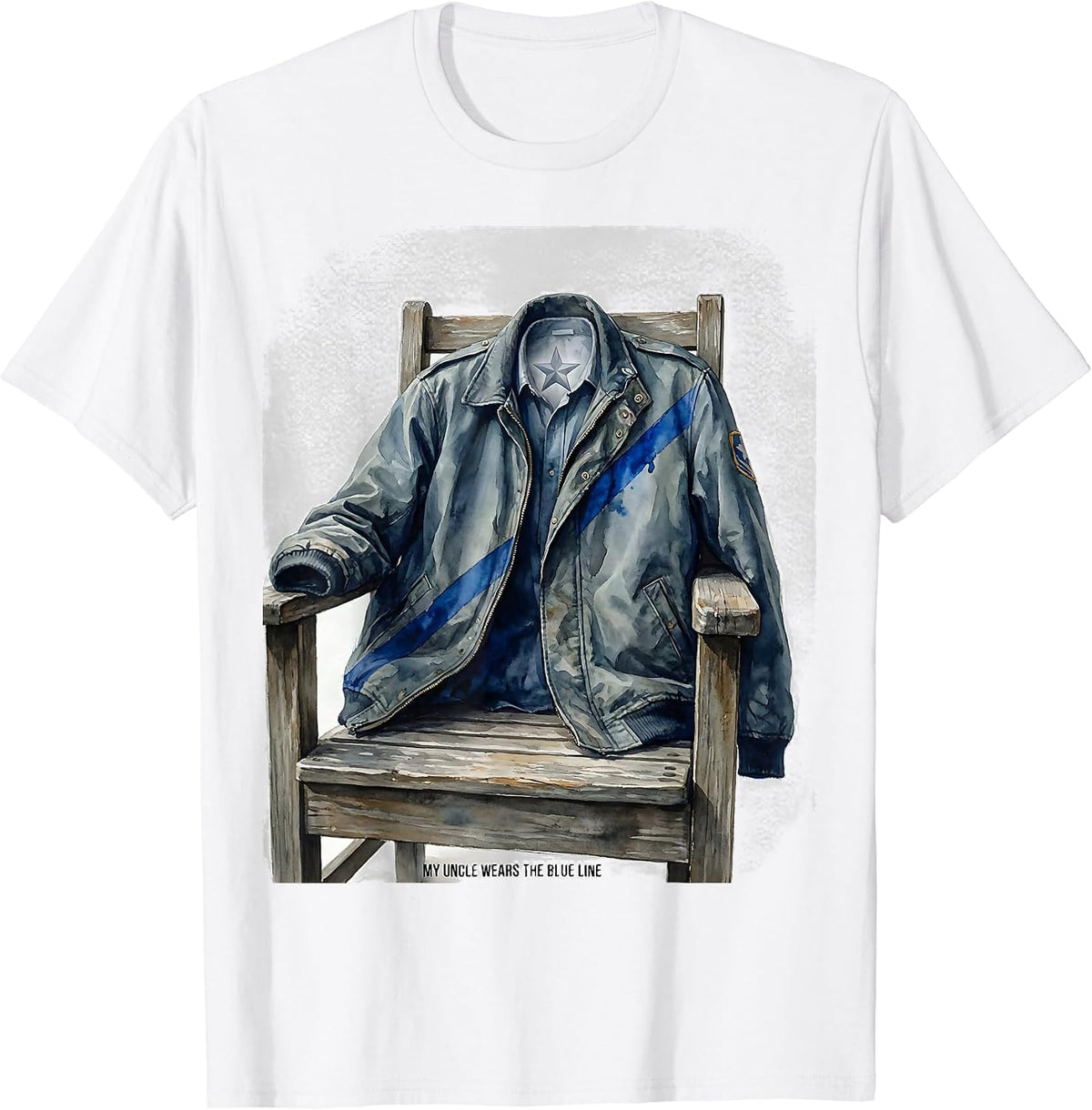 Men's My Uncle Wears The Blue Line Patriotic Thin Blue Line Police T-Shirt - White