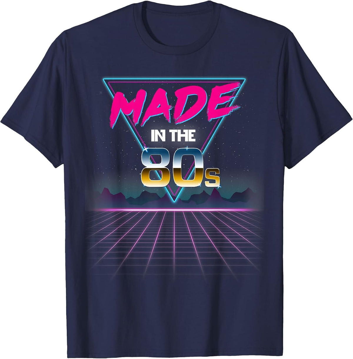 Made in The 80s Retro 80's Grid T-Shirt T-Shirt - Navy Blue