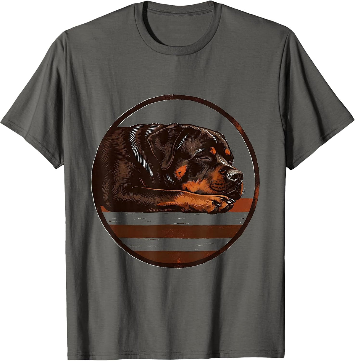 Men's Sleeping Rottweiler Linocut Dog Owner Loungewear T-Shirt - Asphalt Grey