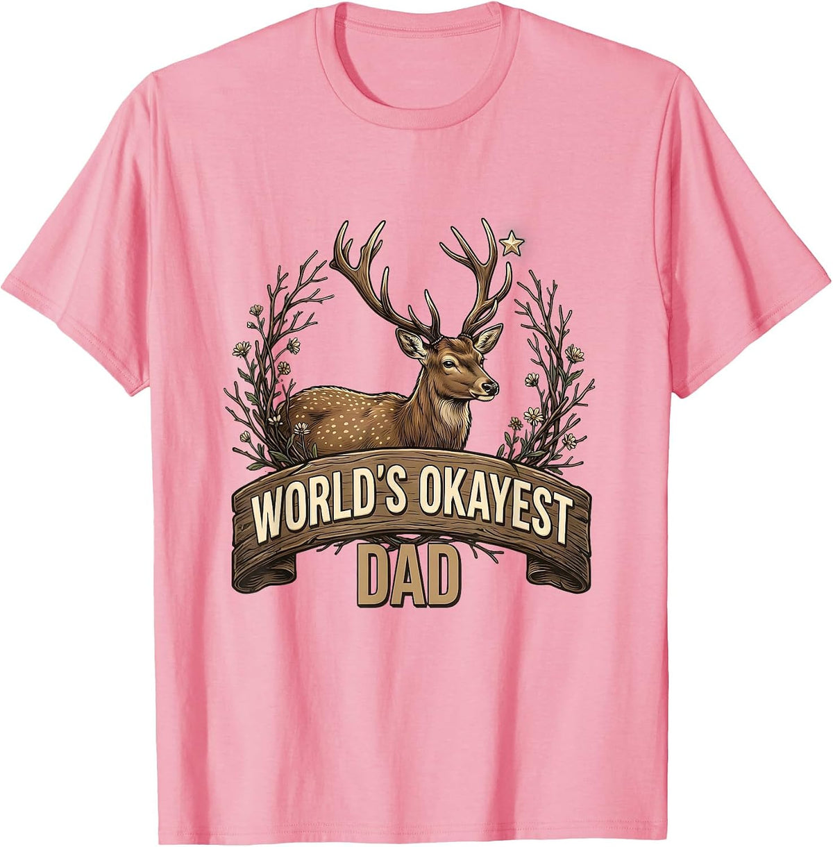 Men's World's Okayest Dad Funny Father Design T-Shirt - Pink