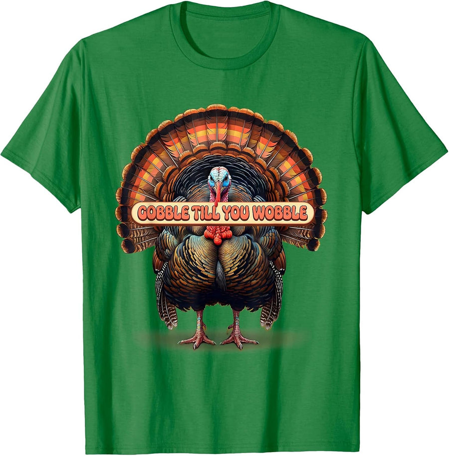 Men's Gobble Till You Wobble Funny Thanksgiving Design T-Shirt - Kelly Green