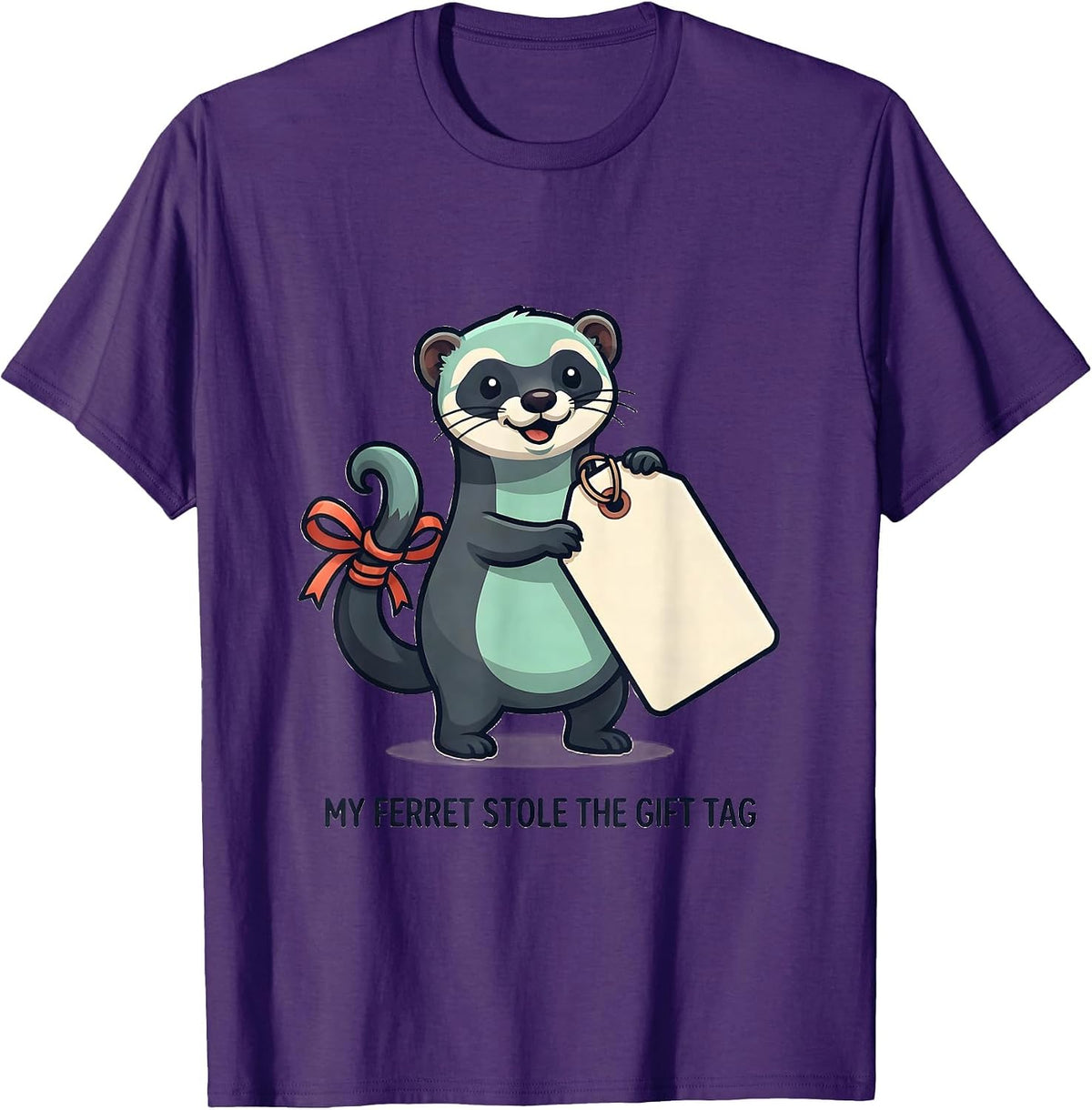 My Ferret Stole The Gift Tag Cute Kawaii Ferret Lover T-Shirt - Purple