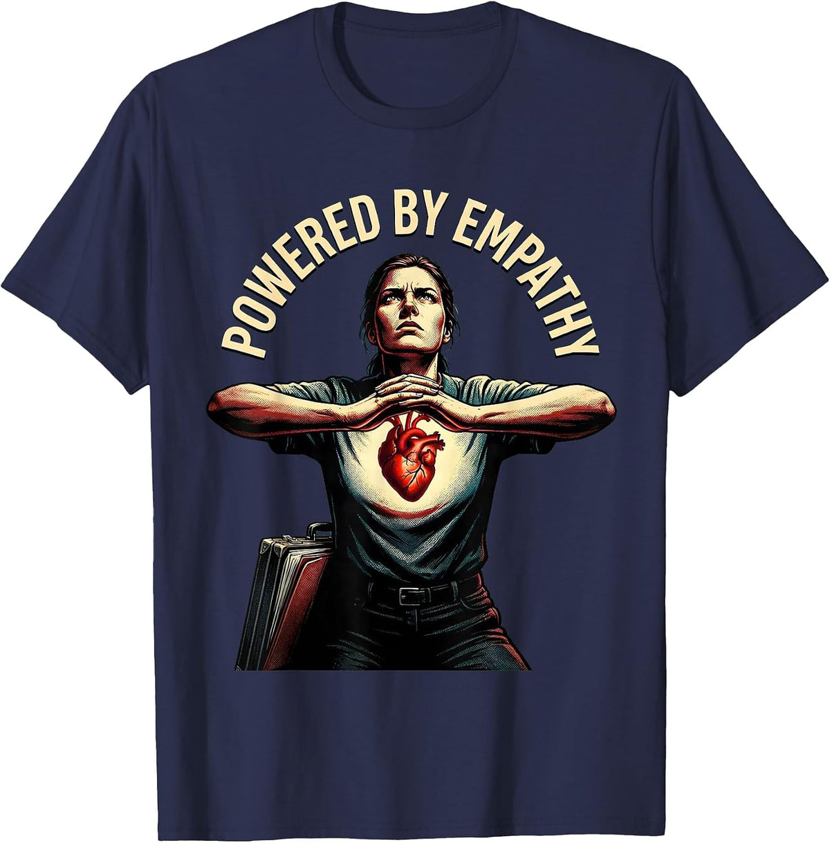 Powered by Empathy Social Worker Design T-Shirt - Navy Blue