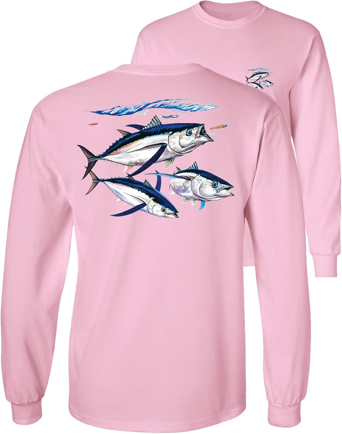 Albacore Tuna Fish Salt Water Fishing Long Sleeve T-Shirt - Pink
