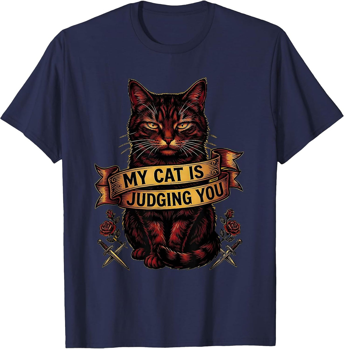My Cat Is Judging You Funny Cat Lover Design T-Shirt - Navy Blue