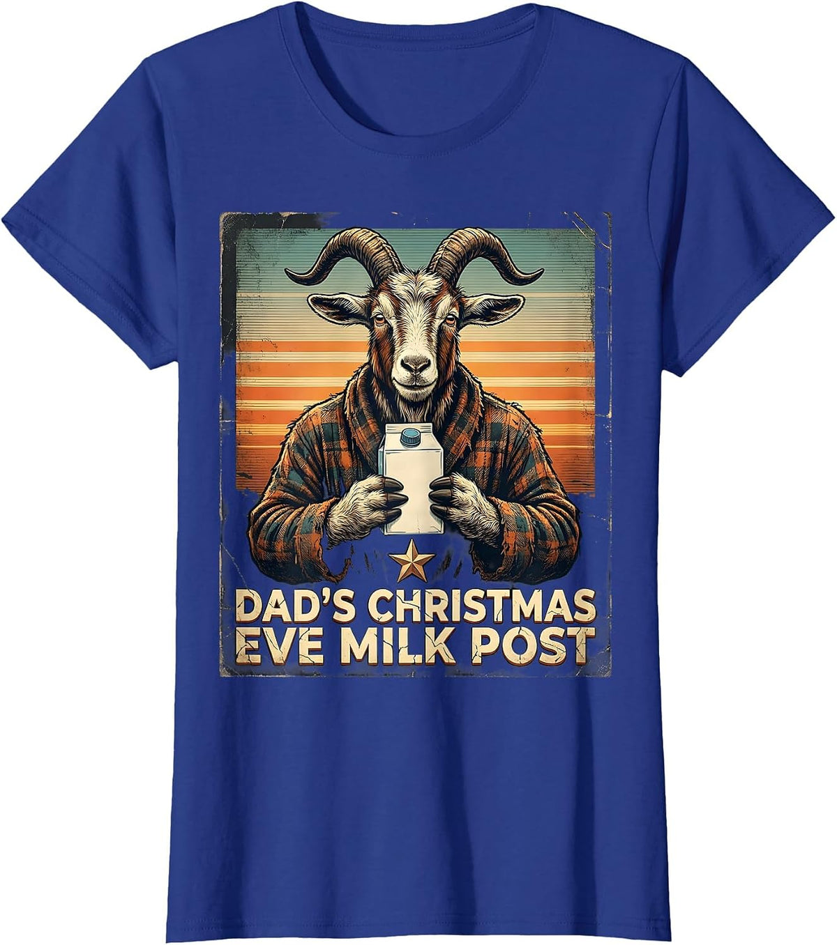 Women's Dad's Christmas Eve Milk Post Funny Dad Distressed Holiday T-Shirt - Royal Blue