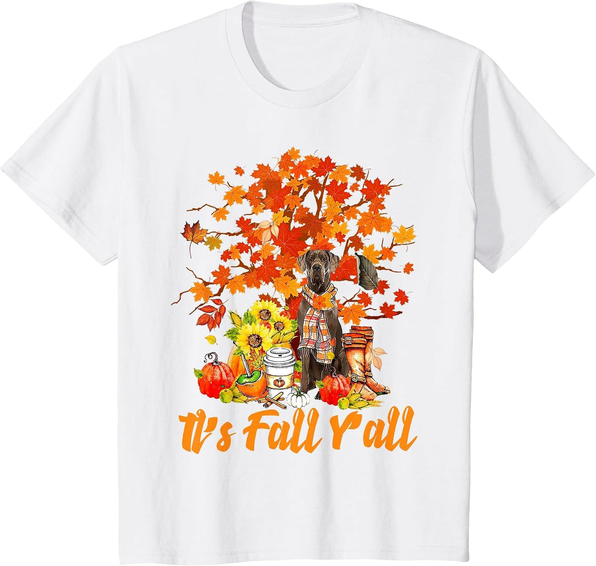 It's Fall Y'all American Great Dane Dog Lovers Thanksgiving T-Shirt - White