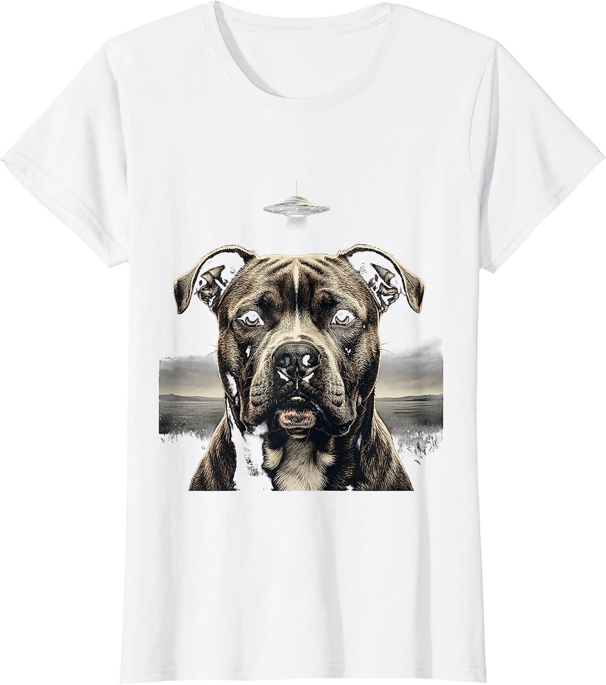 Women's Pitbull UFO Alien Abduction Funny Dog Humor T-Shirt - White