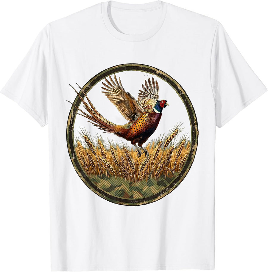 Pheasant Flush Camo Hunting Wildlife Design T-Shirt - White