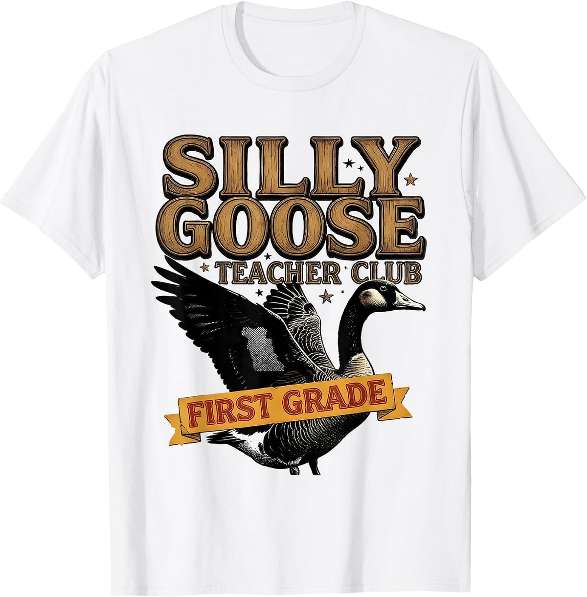 Men's Silly Goose Teacher Club First Grade Funny Back to School T-Shirt - White