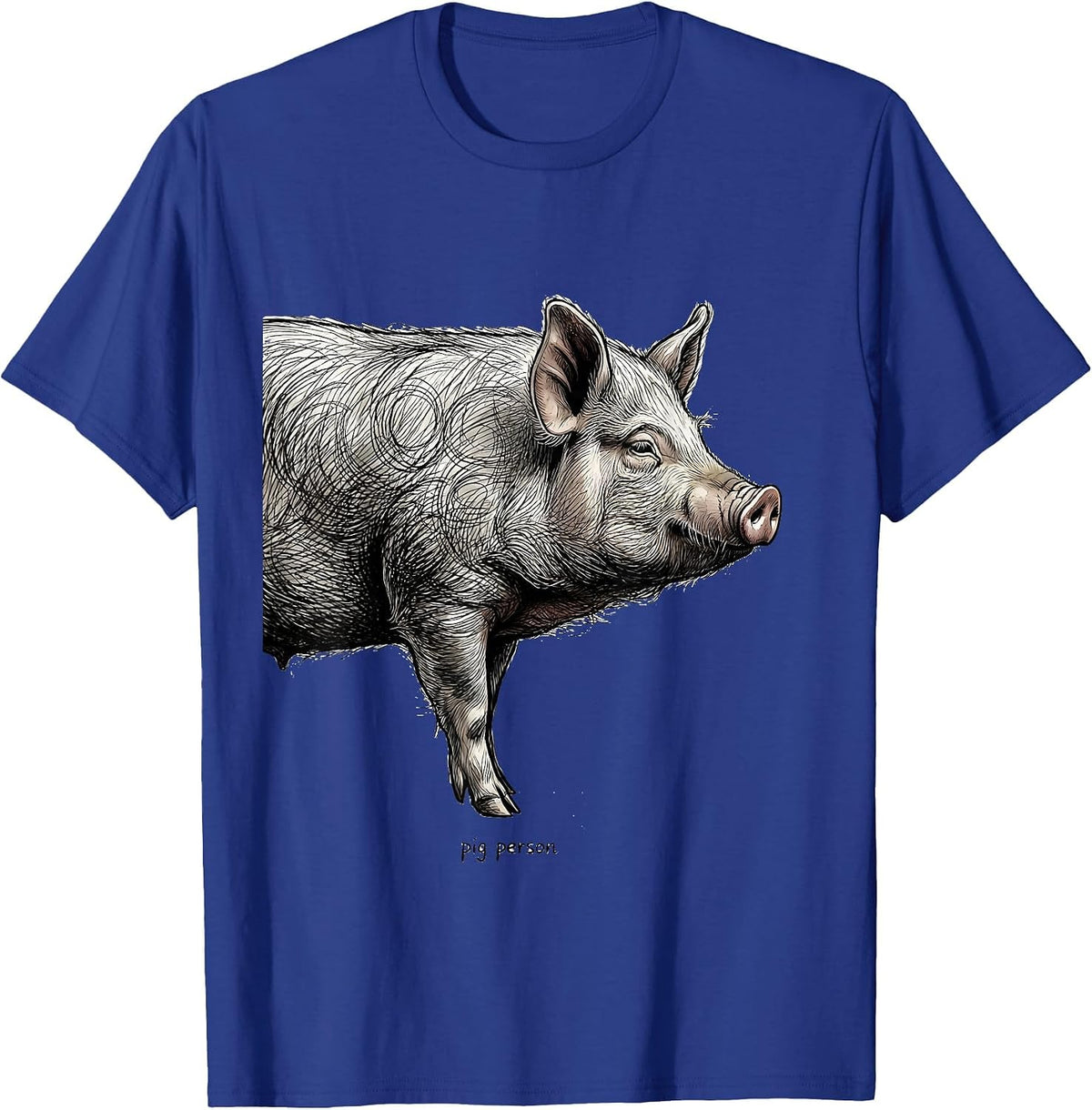 pig person Minimalist Scribble Line Art Animal Graphic T-Shirt - Royal Blue
