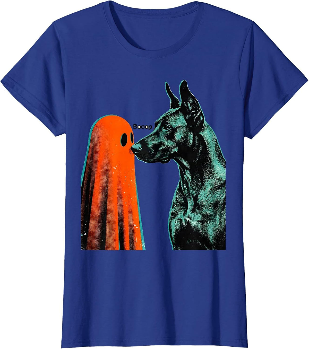 Women's Booop Risograph Funny Dog Ghost Halloween Dog Mom T-Shirt - Royal Blue