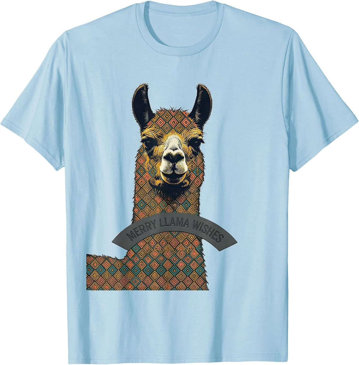 Merry Llama Wishes Midcentury Modern Christmas Llama Lover T-Shirt - Baby Blue
