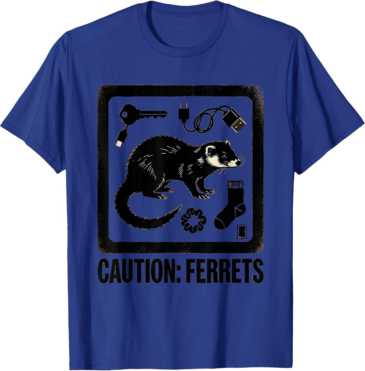 Men's Ferret Hazard Sign Funny Ferret Lover Gift T-Shirt - Royal Blue
