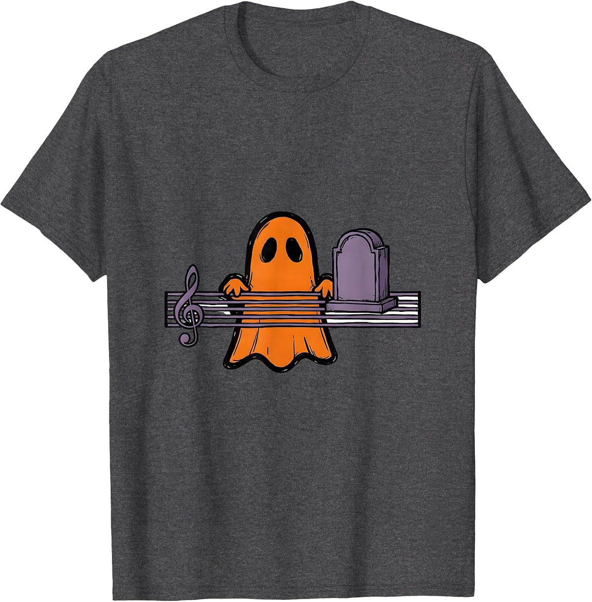 Ghost Musician Music Teacher Halloween Humor T-Shirt - Dark Heather Grey