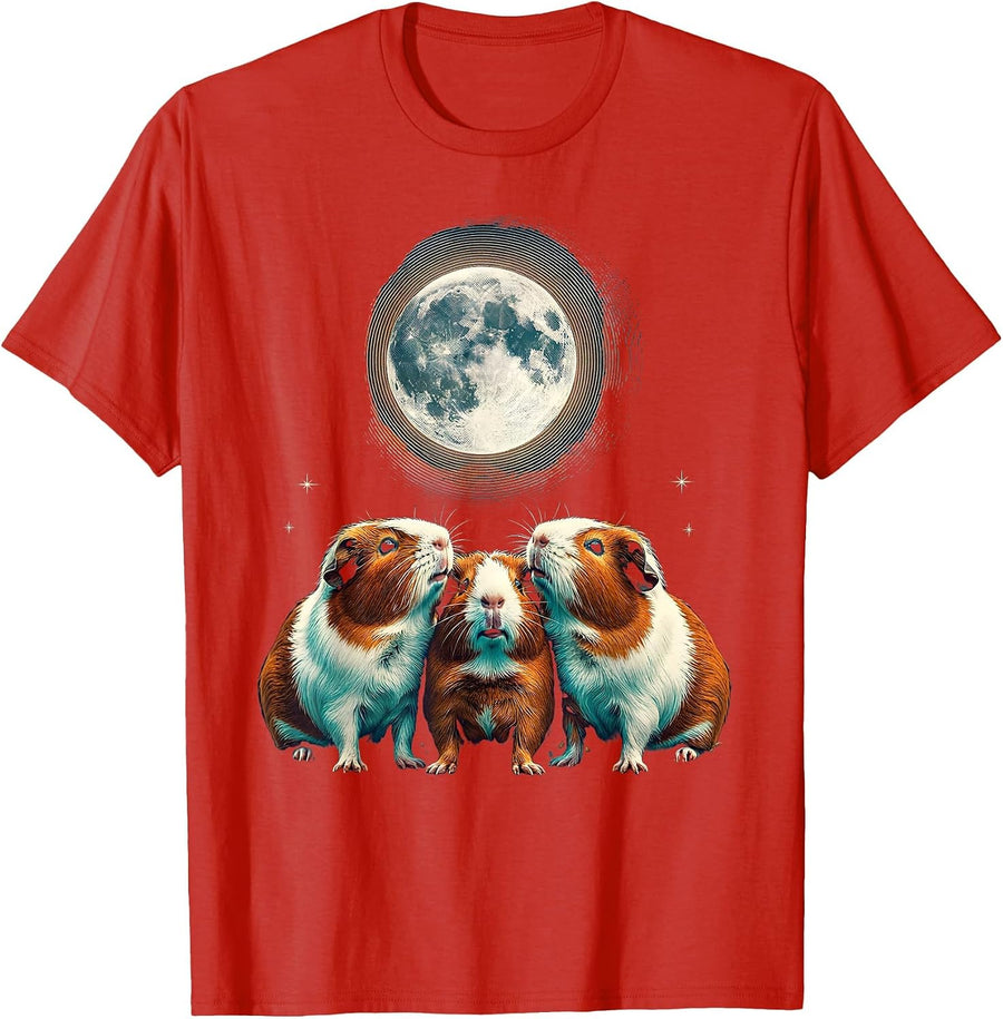 Three Guinea Pigs Howling At Moon Funny Meme T-Shirt - Red