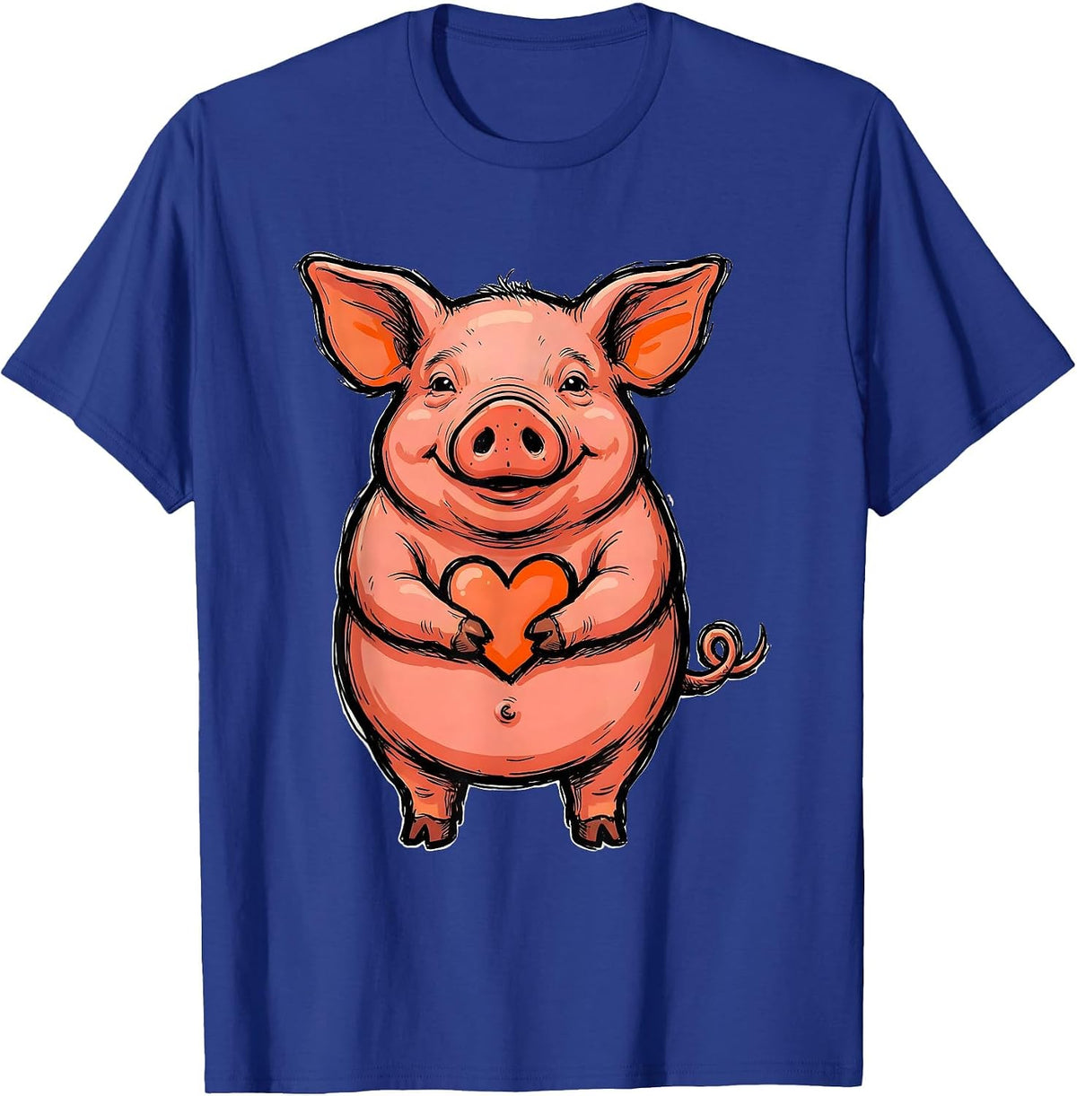 Men's Pig Hugging Heart Cheerful Farm Animal Humor T-Shirt - Royal Blue