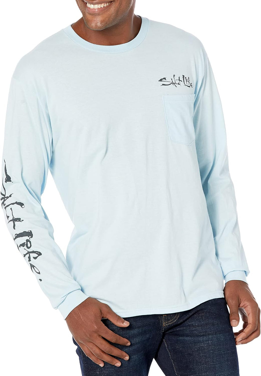 Salt Life Men's Hook Line and Sinker Fade Long Sleeve Classic Fit Shirt - Blue Stone
