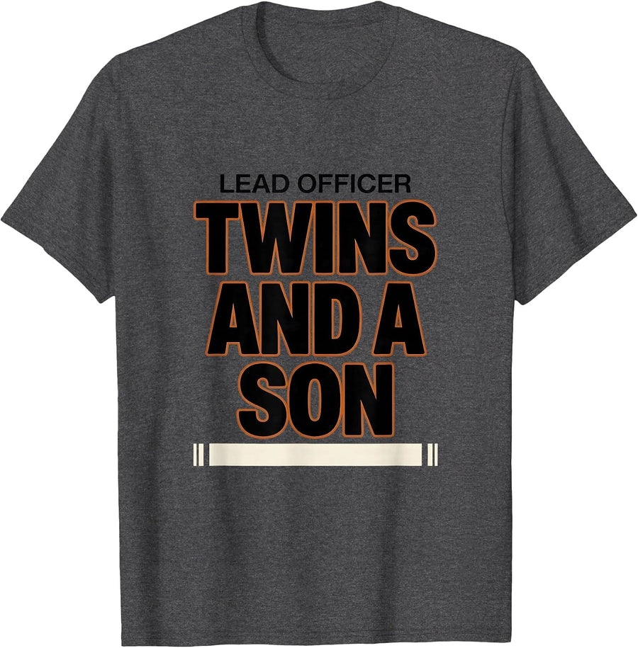 Men's Lead Officer Twins And A Son Funny Dad Family Humor T-Shirt - Dark Heather Grey