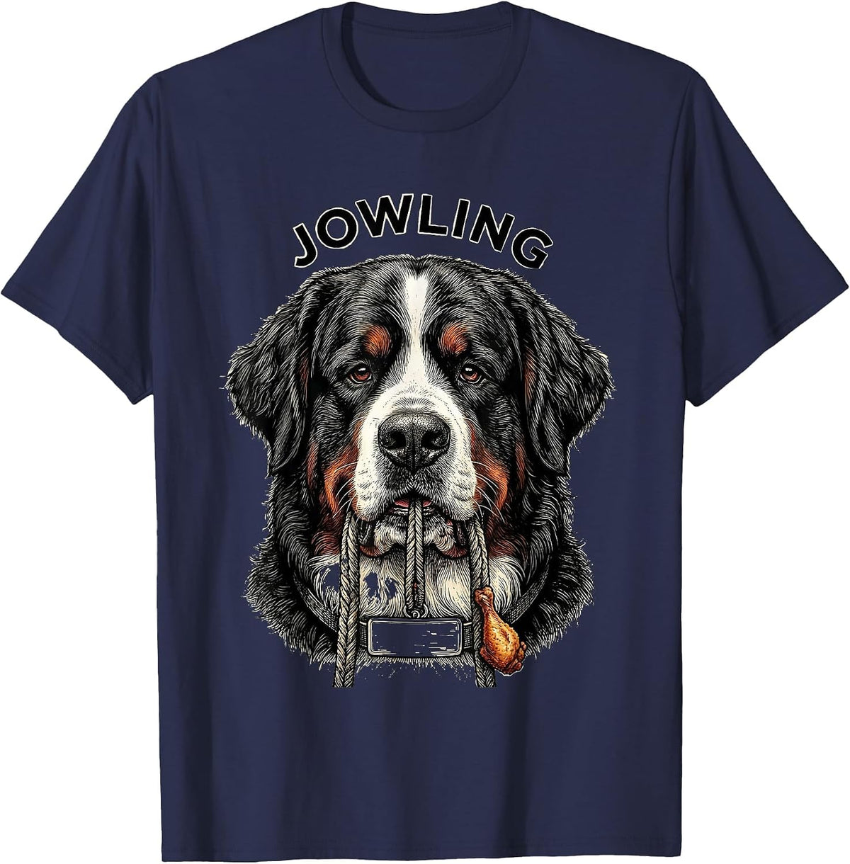 JOWLING Funny Bernese Mountain Dog Drooling Dog Mom Dad T-Shirt - Navy Blue