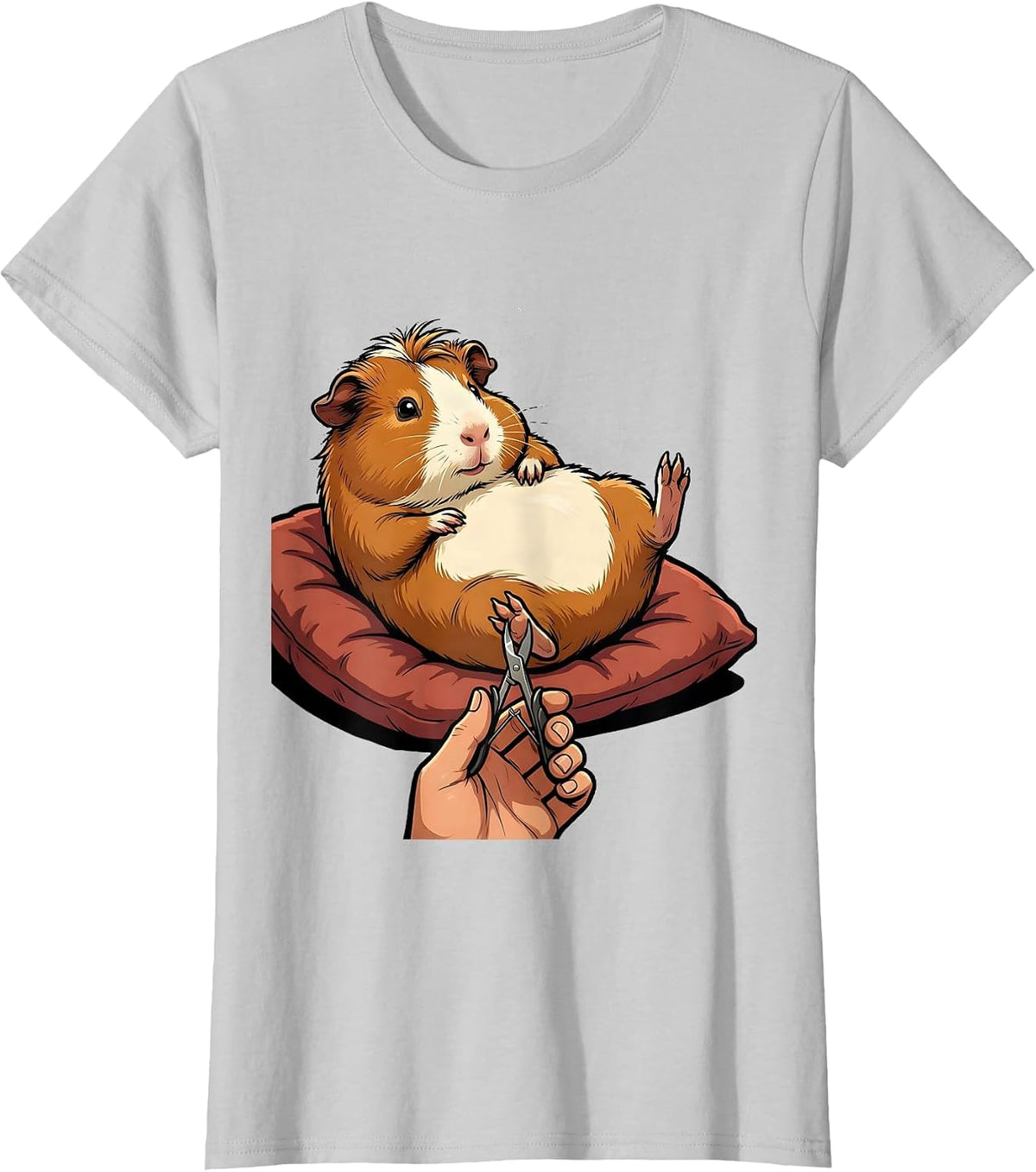 Oversized Tailless Guinea Pig Cartoon Pet Lover Humor T-Shirt - Silver Grey