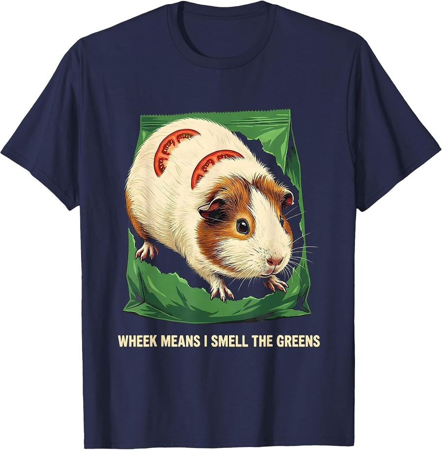 Wheek Means I Smell The Greens Funny Guinea Pig Pet Lover T-Shirt - Navy Blue