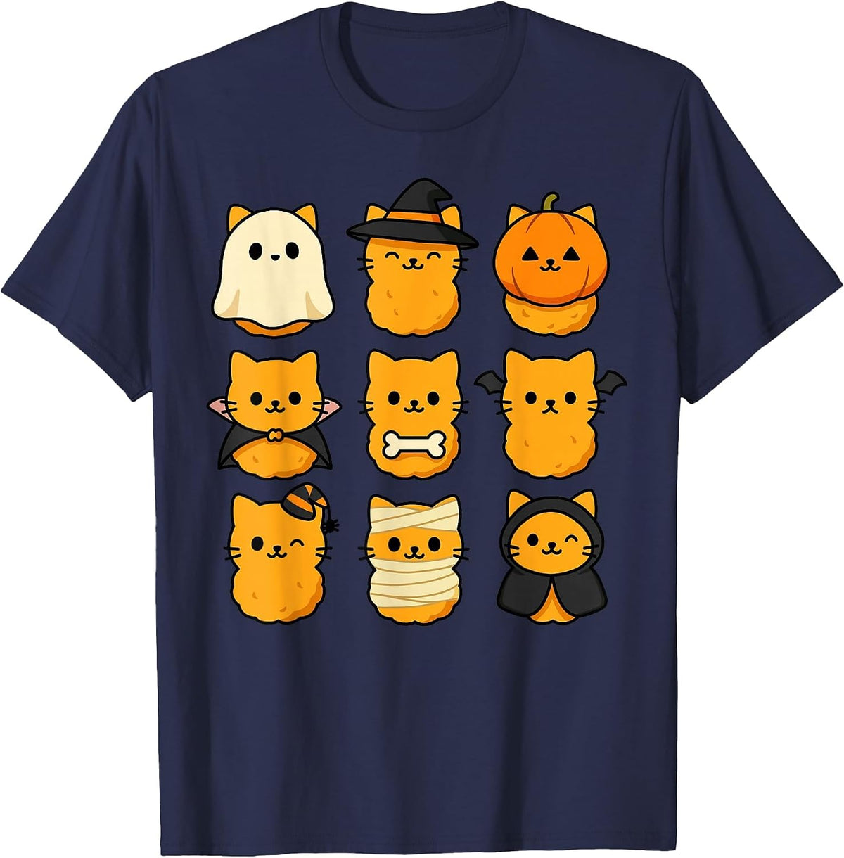 Halloween Kitten Nuggets Food Pun Cat Lover T-Shirt - Navy Blue
