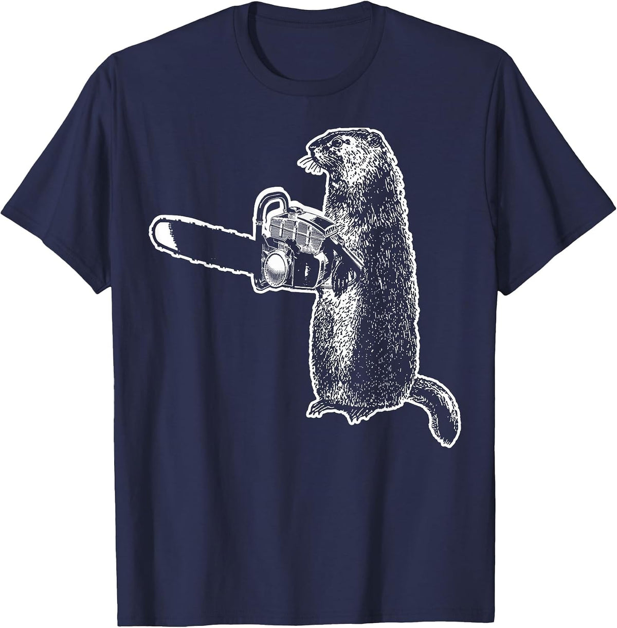 Funny Shirt Woodchuck Groundhog Day Could Chainsaw Wood Tee T-Shirt - Navy Blue
