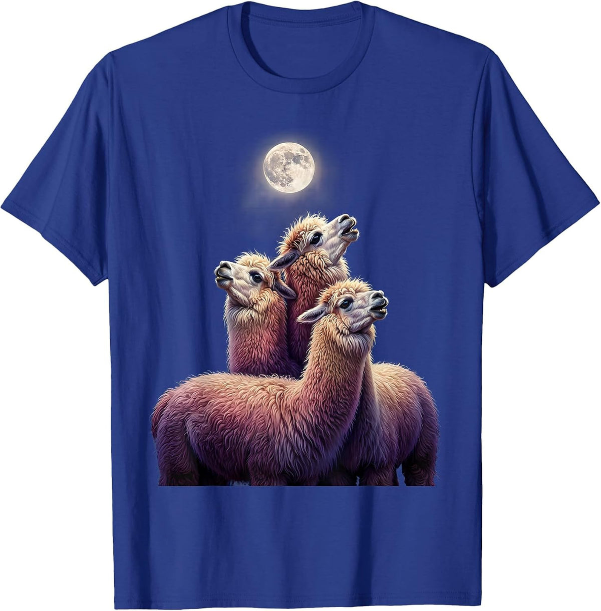 Men's Three Alpaca Moon Howling Absurd Meme Humor T-Shirt - Royal Blue