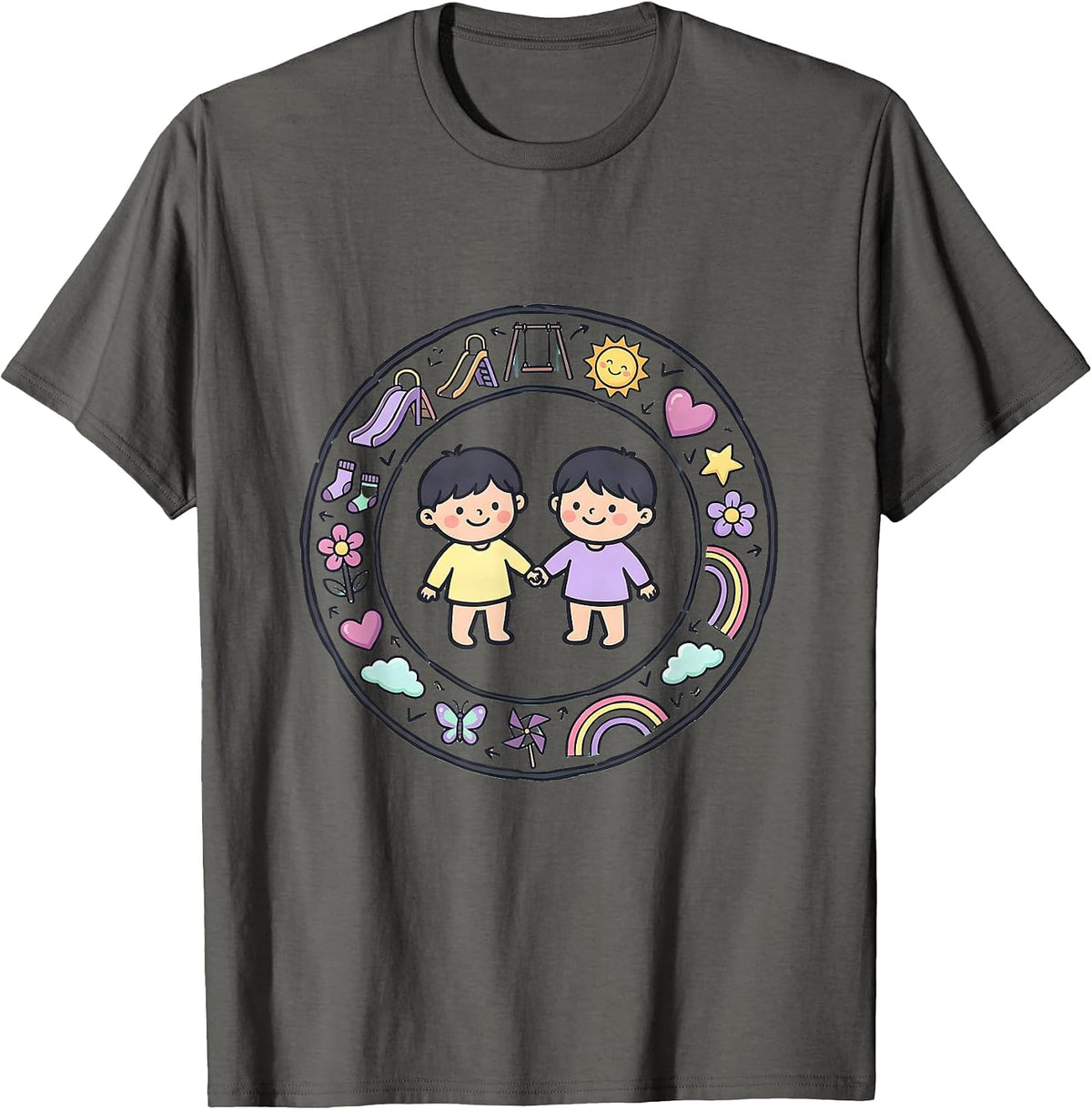Men's Down Syndrome Awareness Kids Holding Hands Design T-Shirt - Asphalt Grey