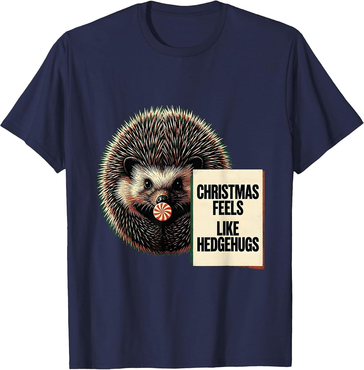 Christmas Feels Like Hedgehugs Cute Hedgehog Animal Lover T-Shirt - Navy Blue