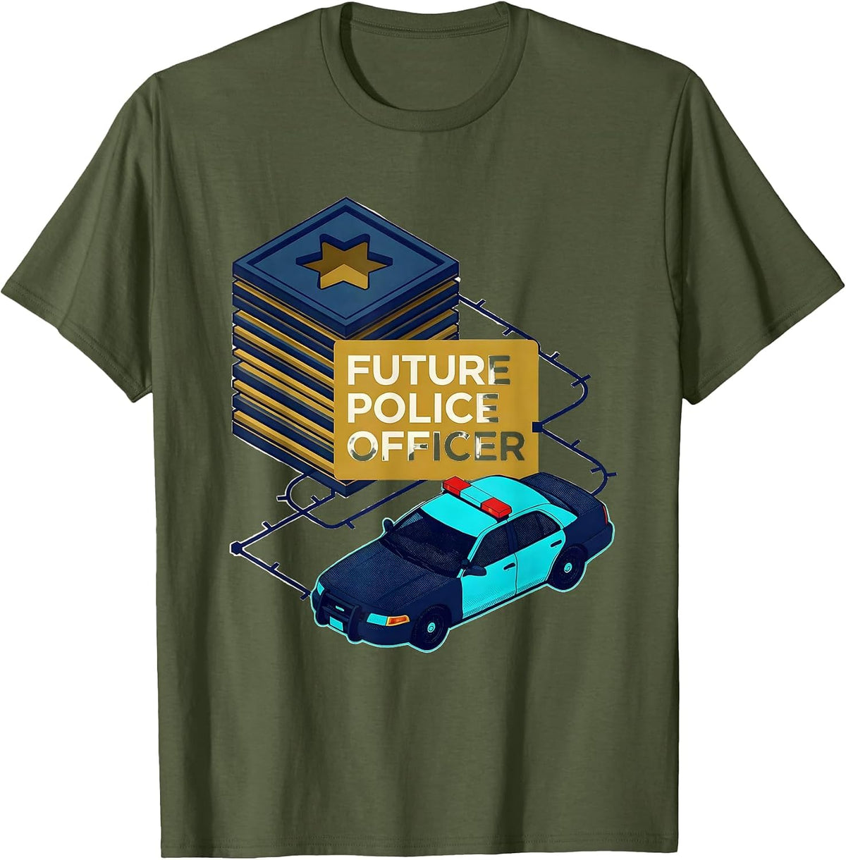 Men's Future Police Officer Playful Kids Role Identity Birthday T-Shirt - Olive Green