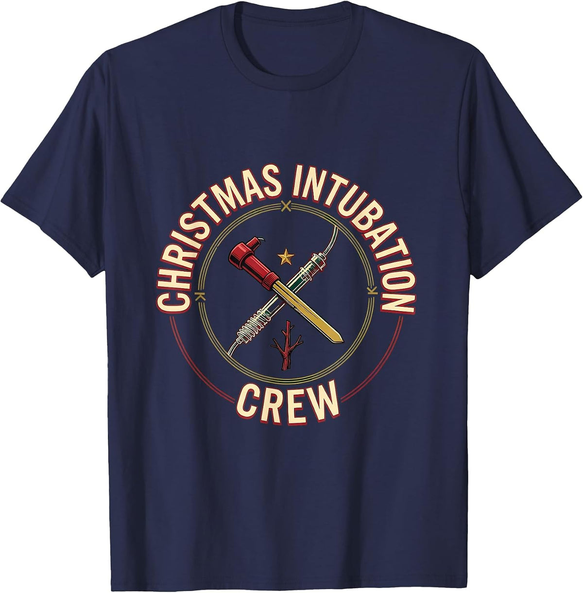Men's Christmas Intubation Crew Funny Respiratory Therapist RT T-Shirt - Navy Blue