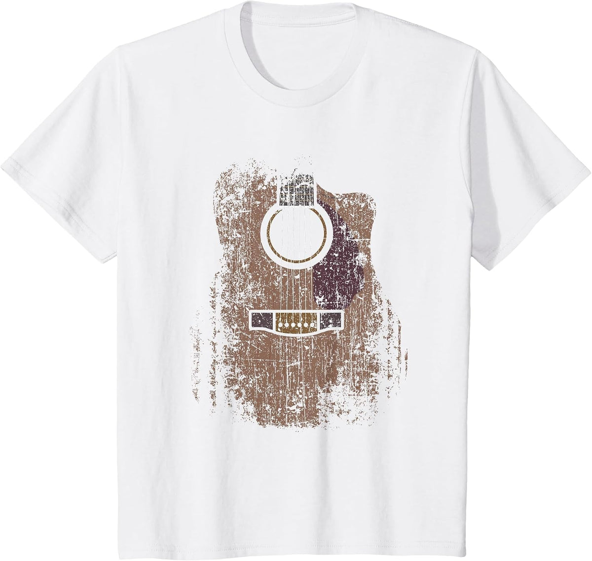 Distressed Acoustic Guitar Vintage Player Rock & Roll Music T-Shirt - White