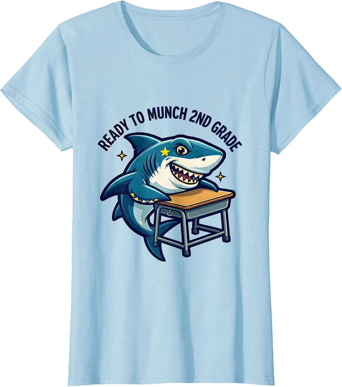 Women's Ready To Munch 2nd Grade Funny Shark Back to School Boys T-Shirt - Baby Blue