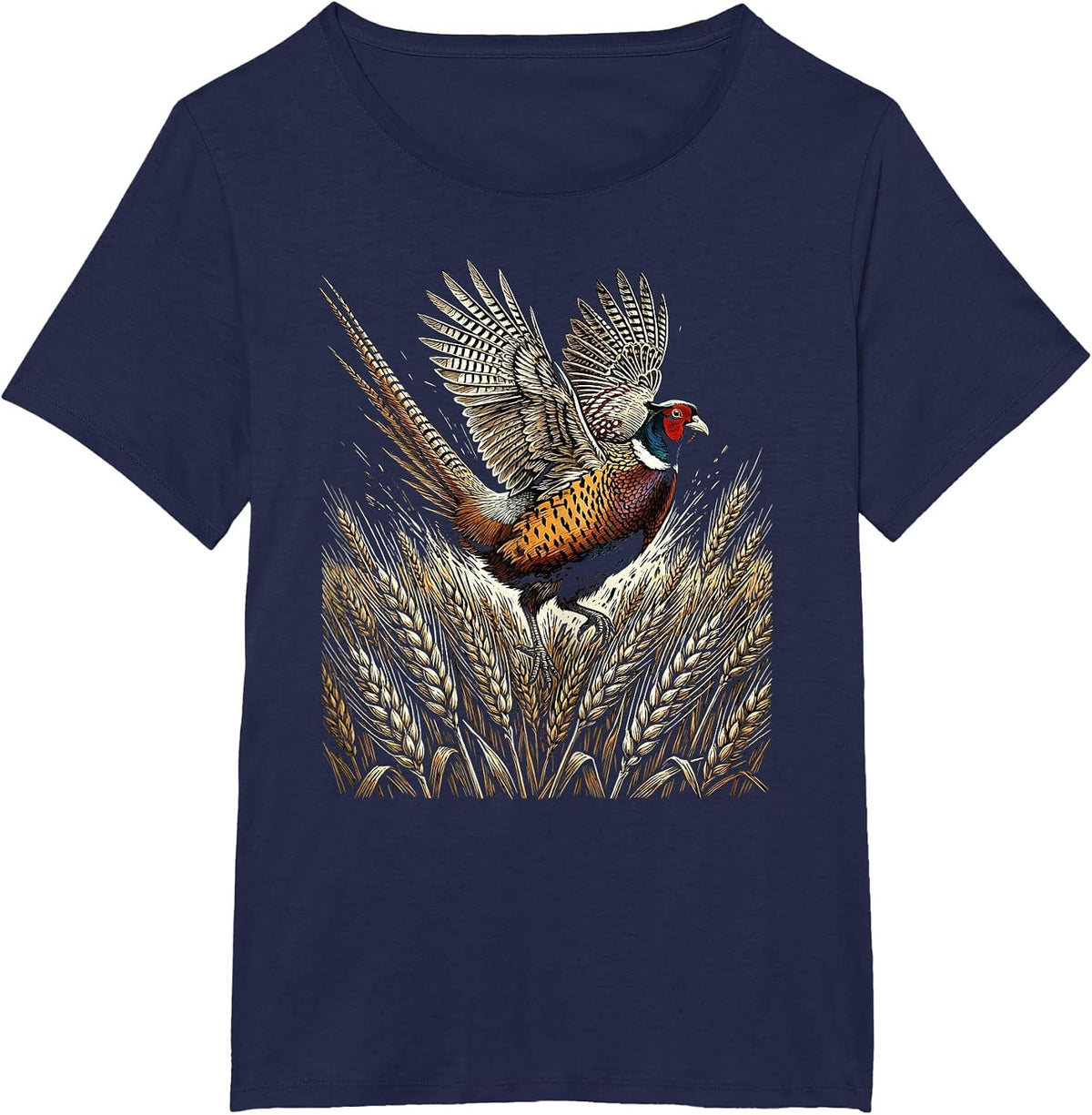 Women's Pheasant Flush Hunting Graphic Design T-Shirt - Navy Blue