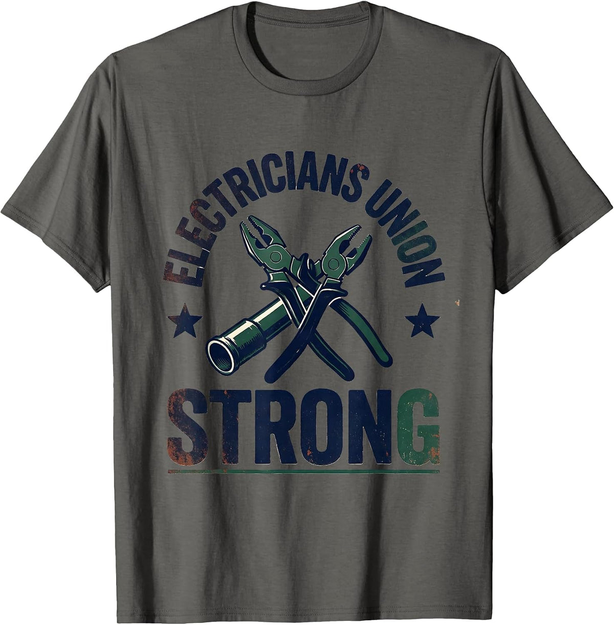 Men's Electricians Union Strong Vintage Skilled Trades Labor Pride T-Shirt - Asphalt Grey