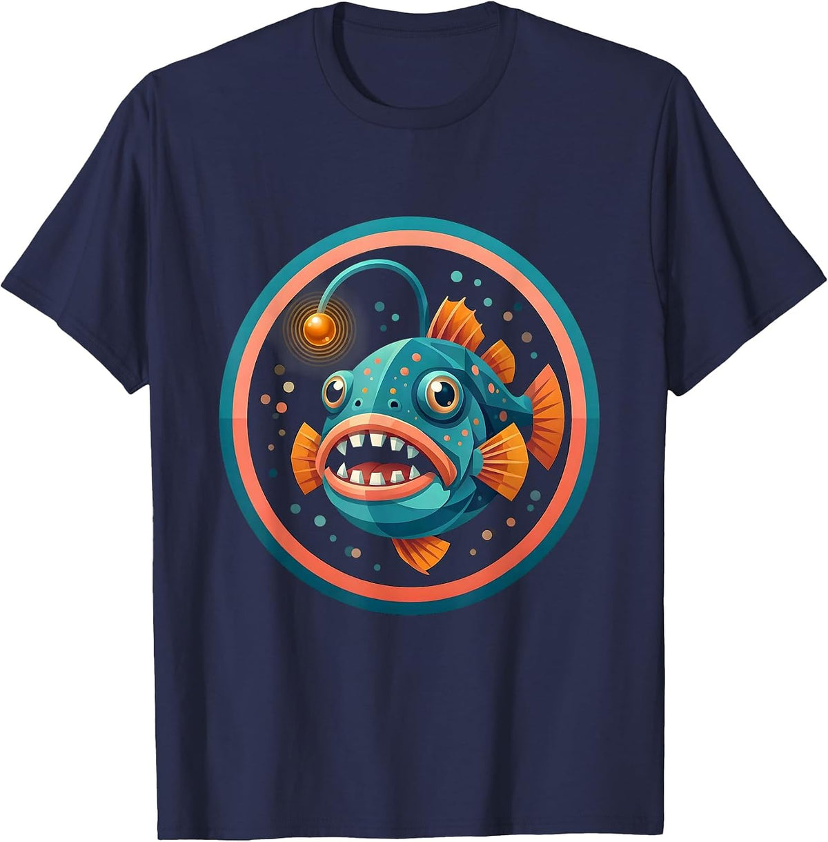 Autism Bioluminescent Deep-Sea Fish Illustration T-Shirt - Navy Blue