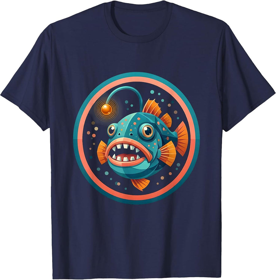 Autism Bioluminescent Deep-Sea Fish Illustration T-Shirt - Navy Blue
