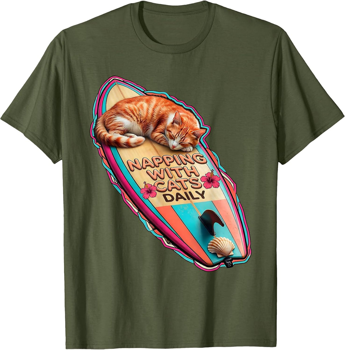 Napping With Cats Daily Cat Lover Design T-Shirt - Olive Green