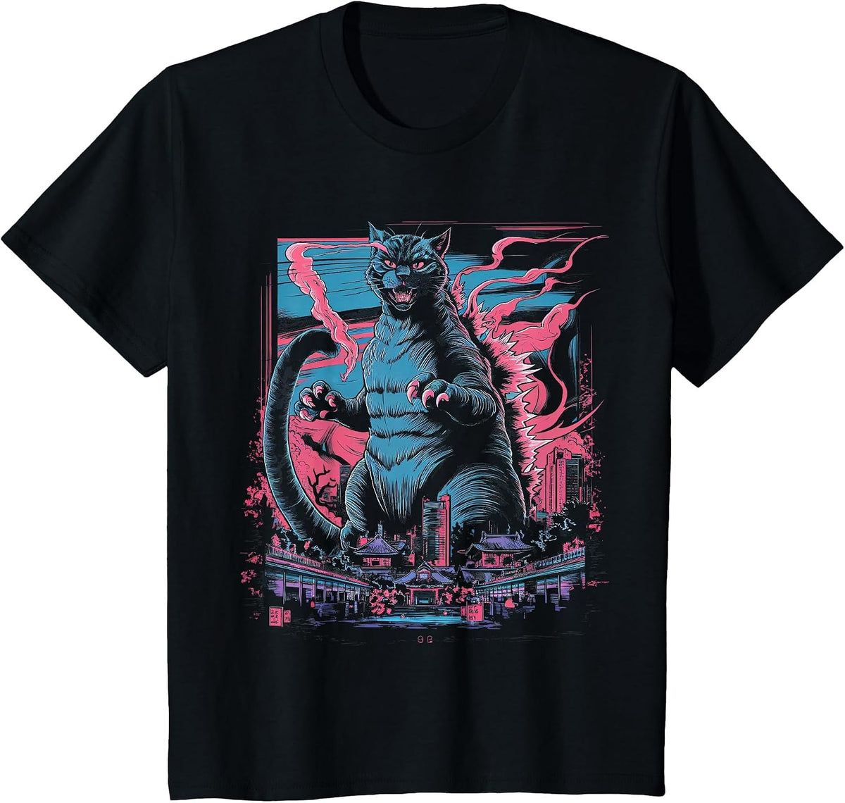 Catzilla Cat Japanese Art Funny Cat for Men Women Kid T-Shirt - Black