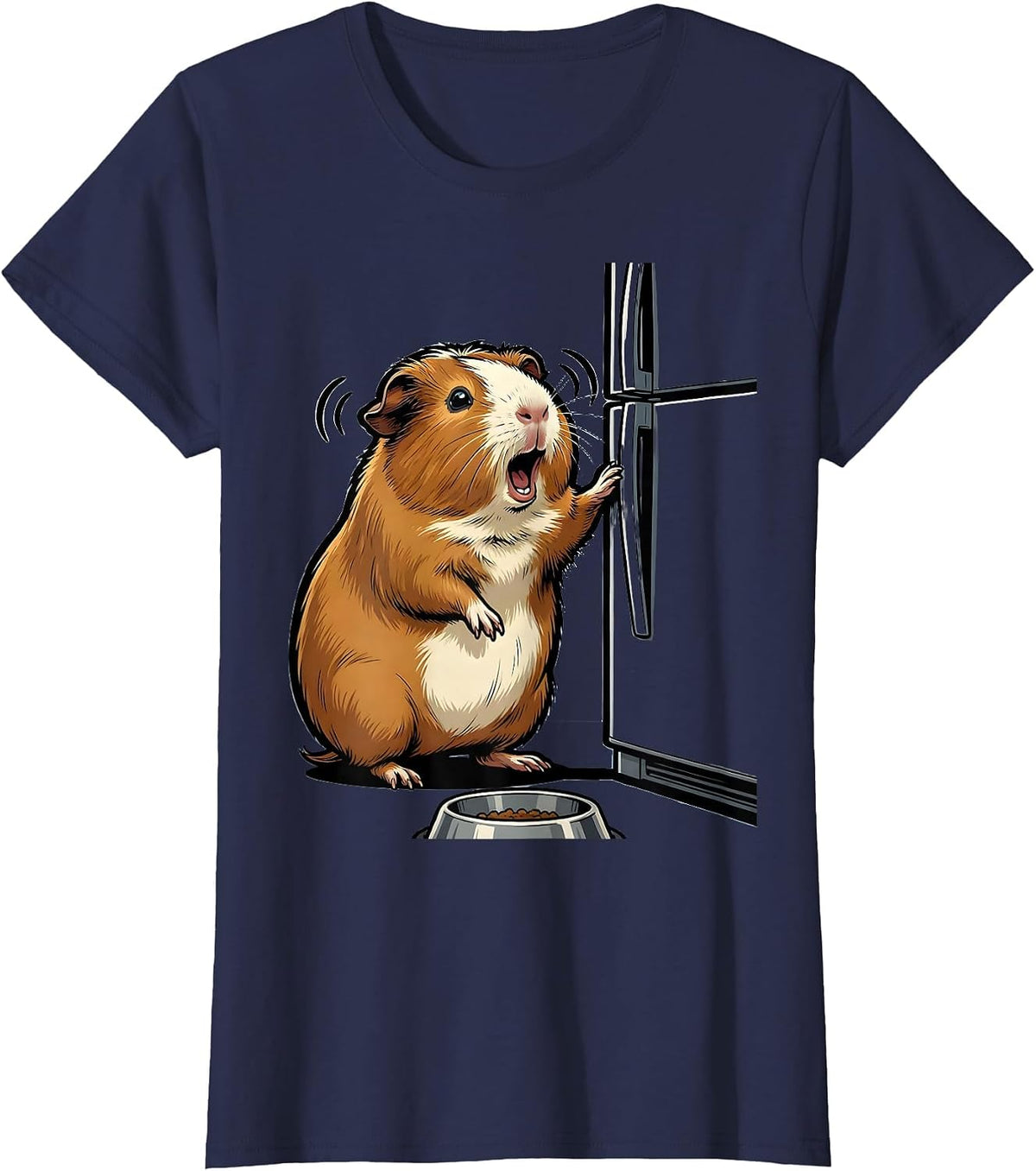 Women's Rounded Tailless Guinea Pig Cartoon Pet Lover Humor T-Shirt - Navy Blue